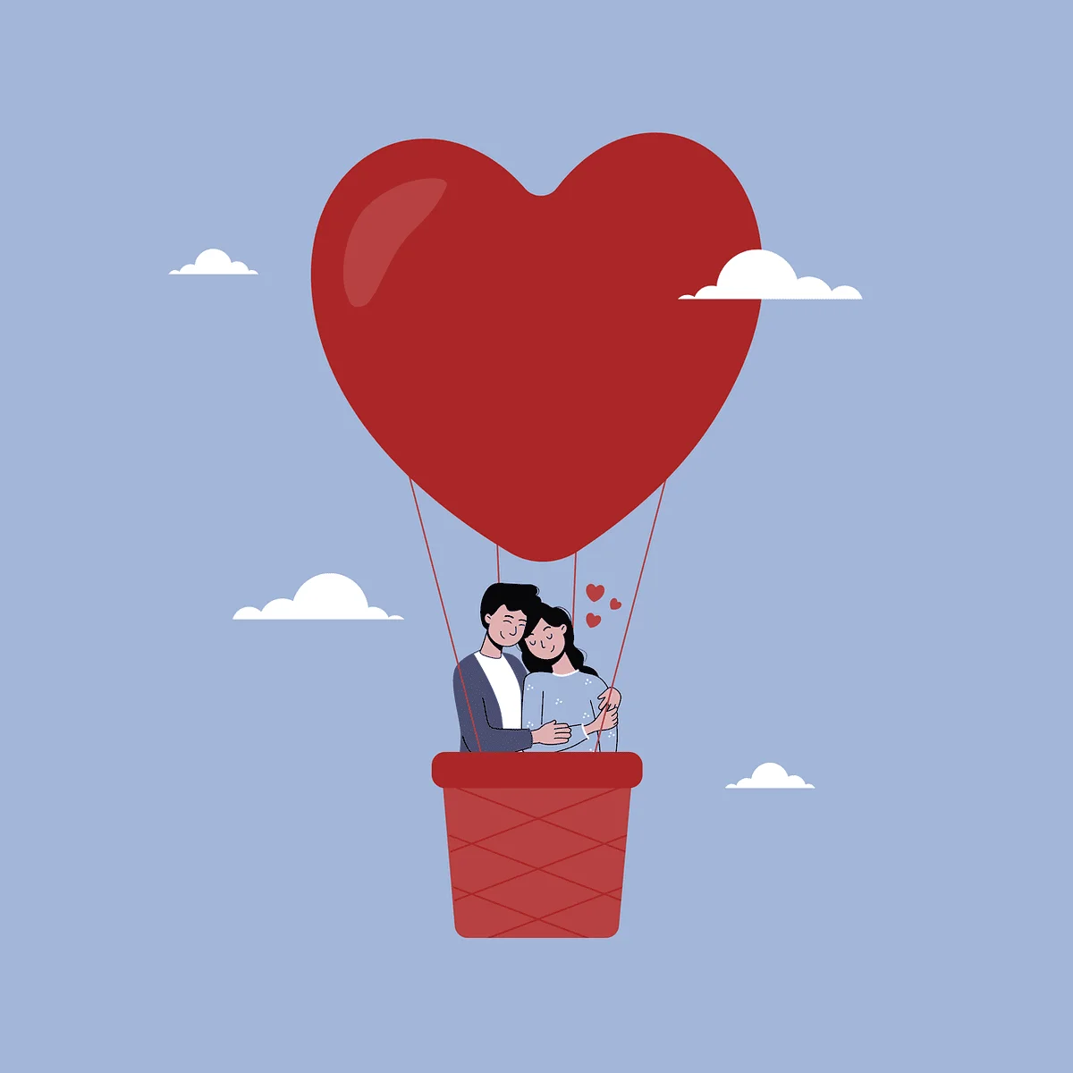 Pareja abrazándose en un globo con forma de corazón representando cómo afecta convivir demasiado a la pareja y el desgaste emocional en la convivencia continua.