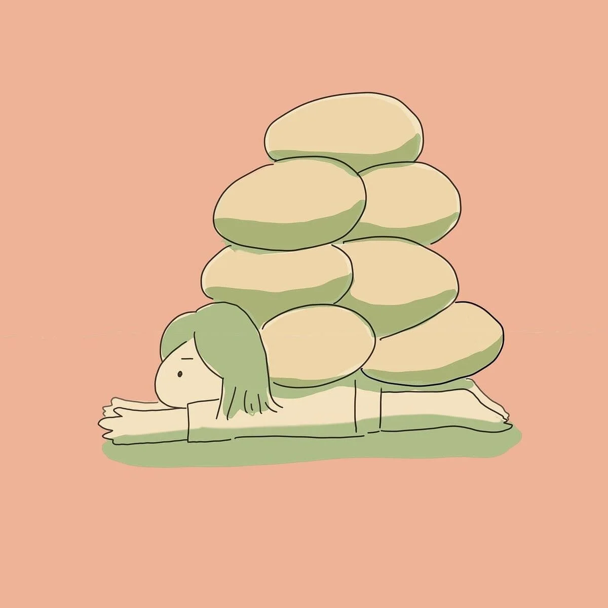 Ilustración de una persona agotada bajo el peso de varias piedras, representando cómo saber si una relación me está agotando emocionalmente.