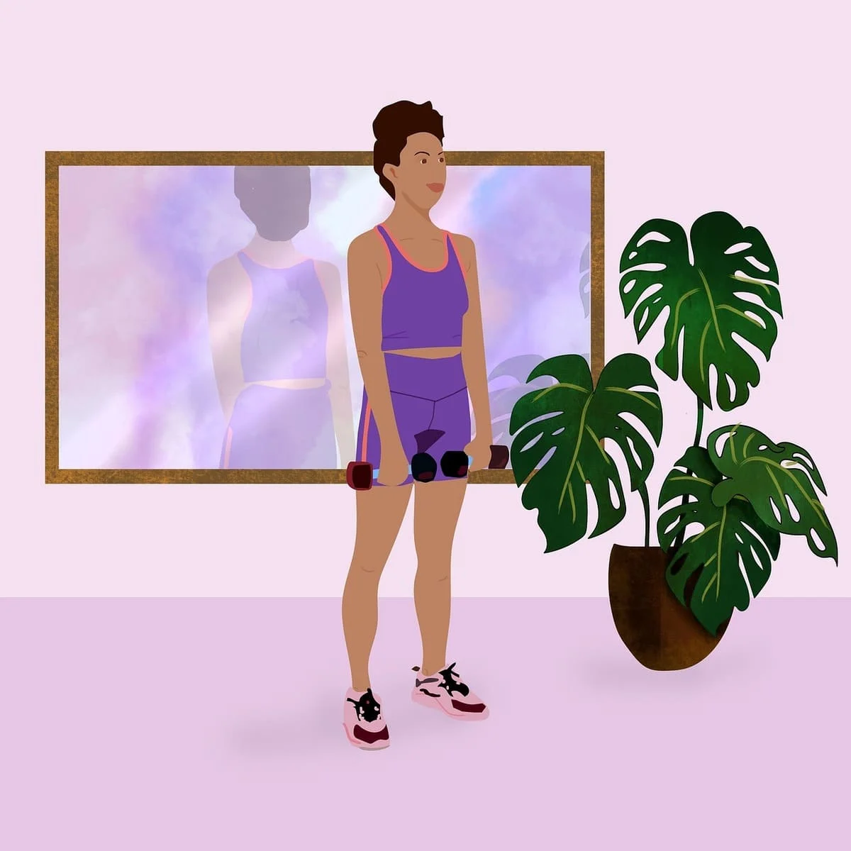 Ilustración sobre la presión social por tener el cuerpo perfecto en verano